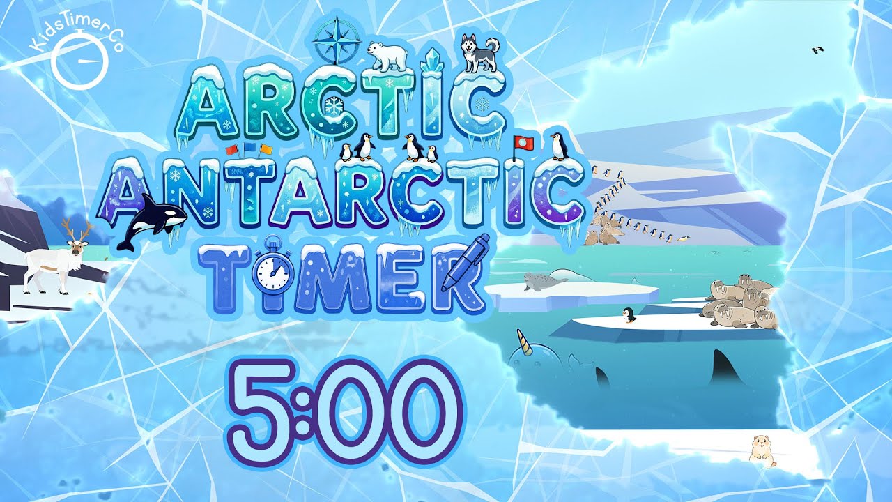 5 Minute Arctic & Antarctic Adventure! 🧊🐧 Ice Melt Visual Timer for Kids