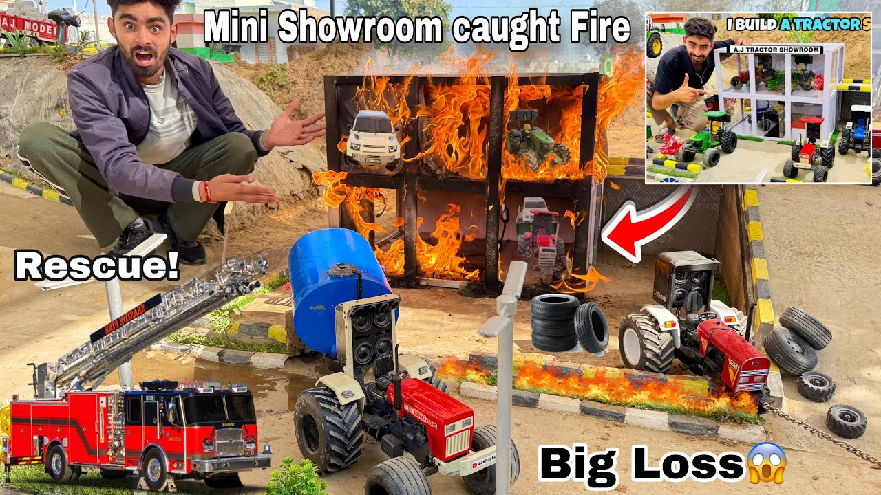 Mini showroom catch fire 🔥 rescue process by tractor 😱