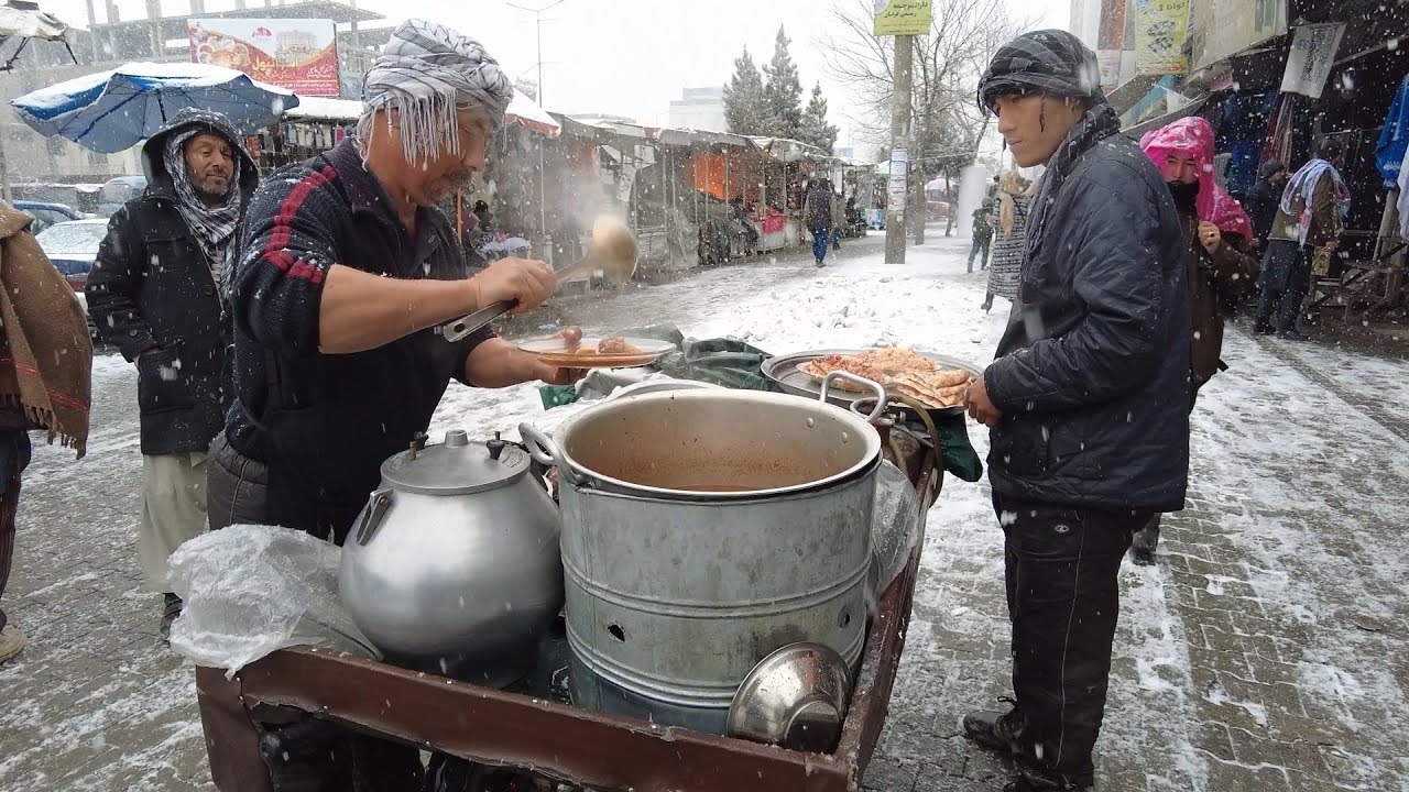 Snow day  Street food In  Kabul Afghanistan