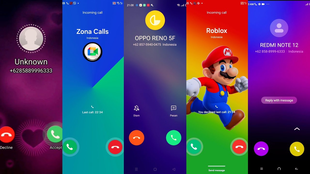 REDMI LOVE VS SAMSUNG A14 VS OPPO RENO 5F VS SAMSUNG MARIO VS REDMI NOTE 12 PRO incoming calls