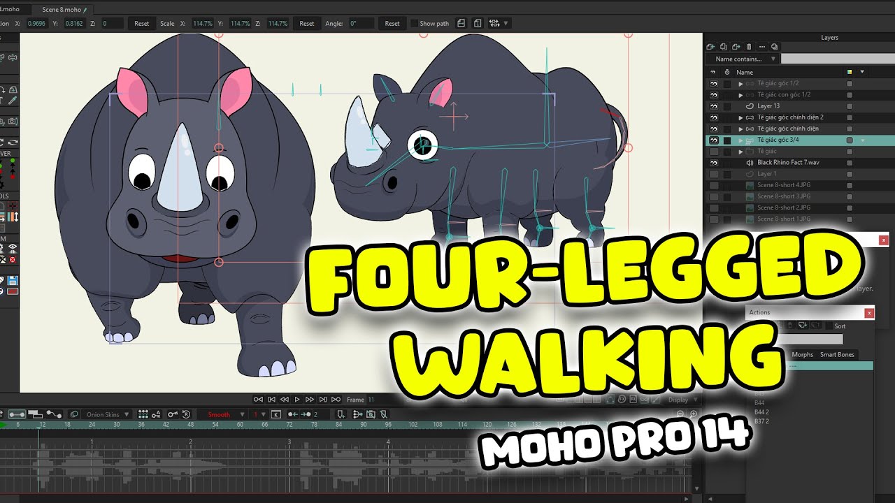 Rhino Front View Walk Cycle in Moho | Four-Legged Walking