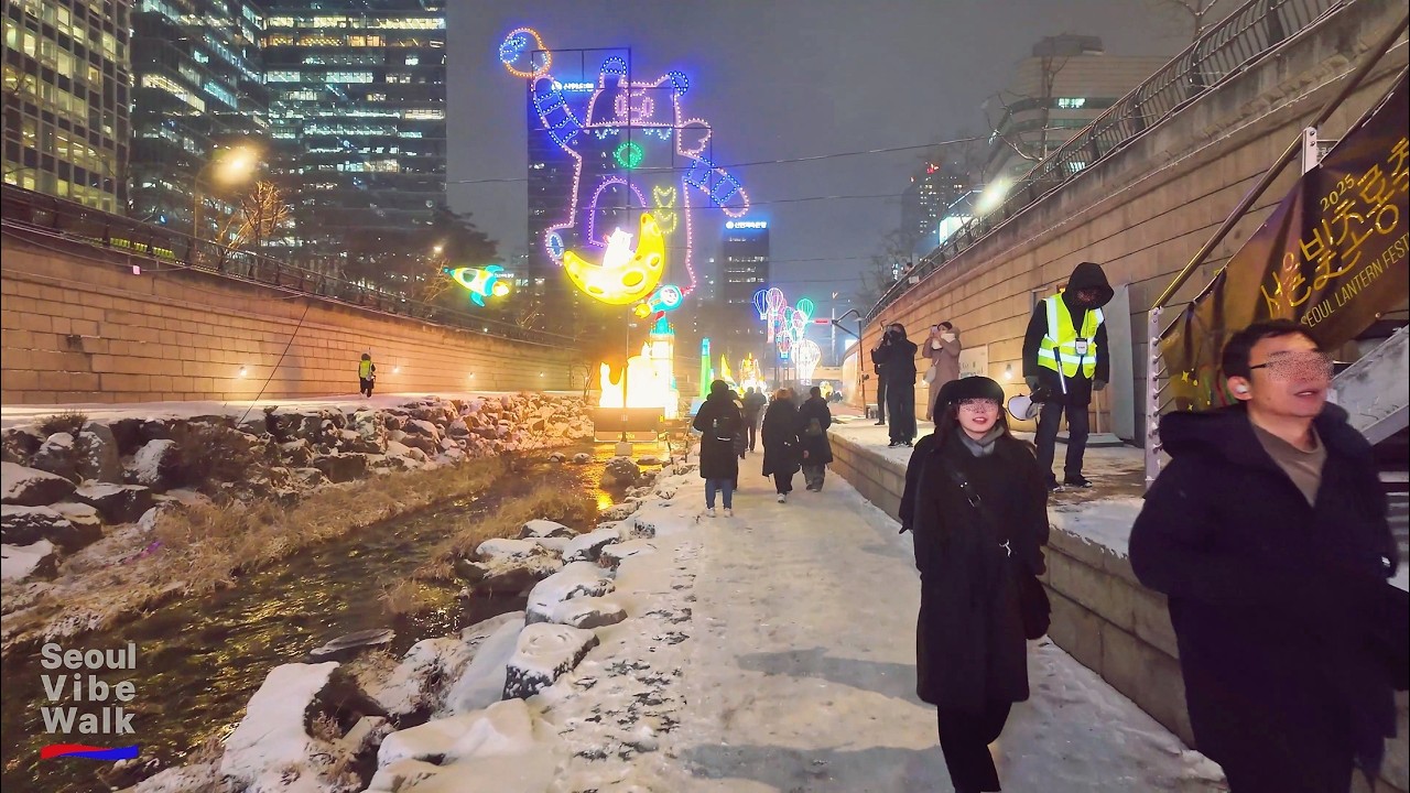 4K Seoul First Snowfall 2026 ❄️ | Quiet Snow Walk Along Cheonggyecheon