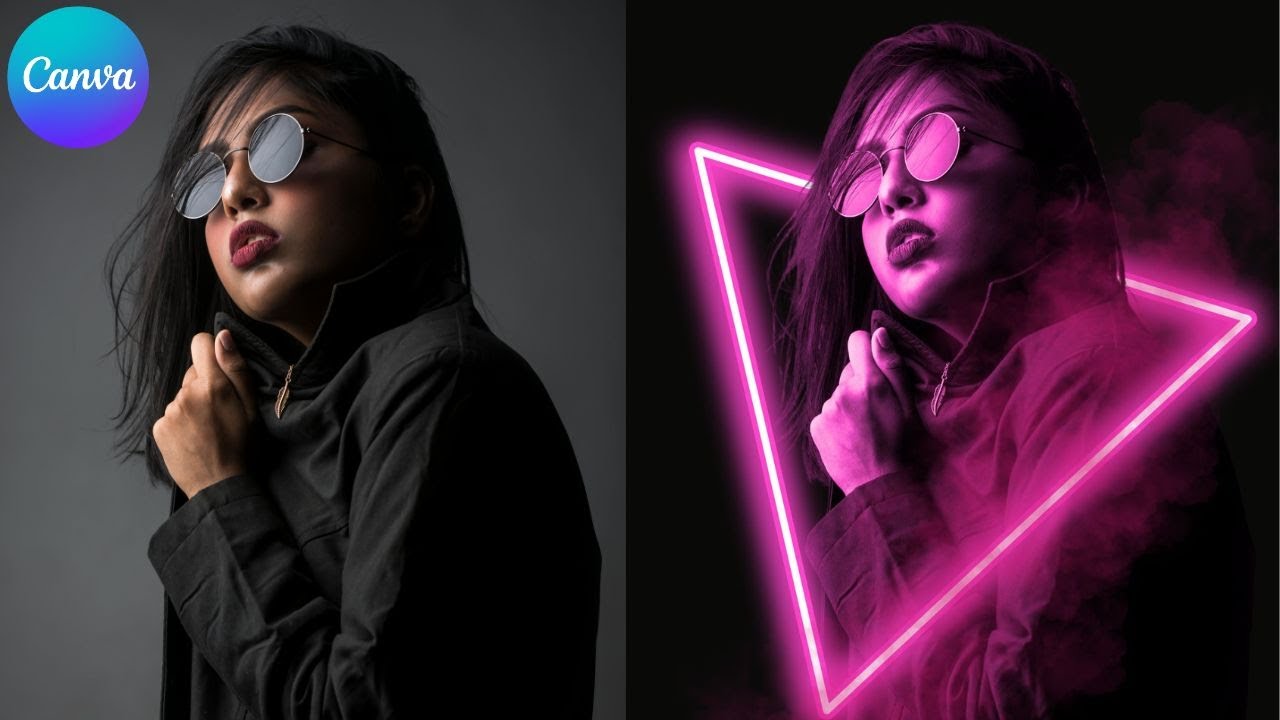 Эффект неонового портрета в уроке Canva от DLC Ventures India