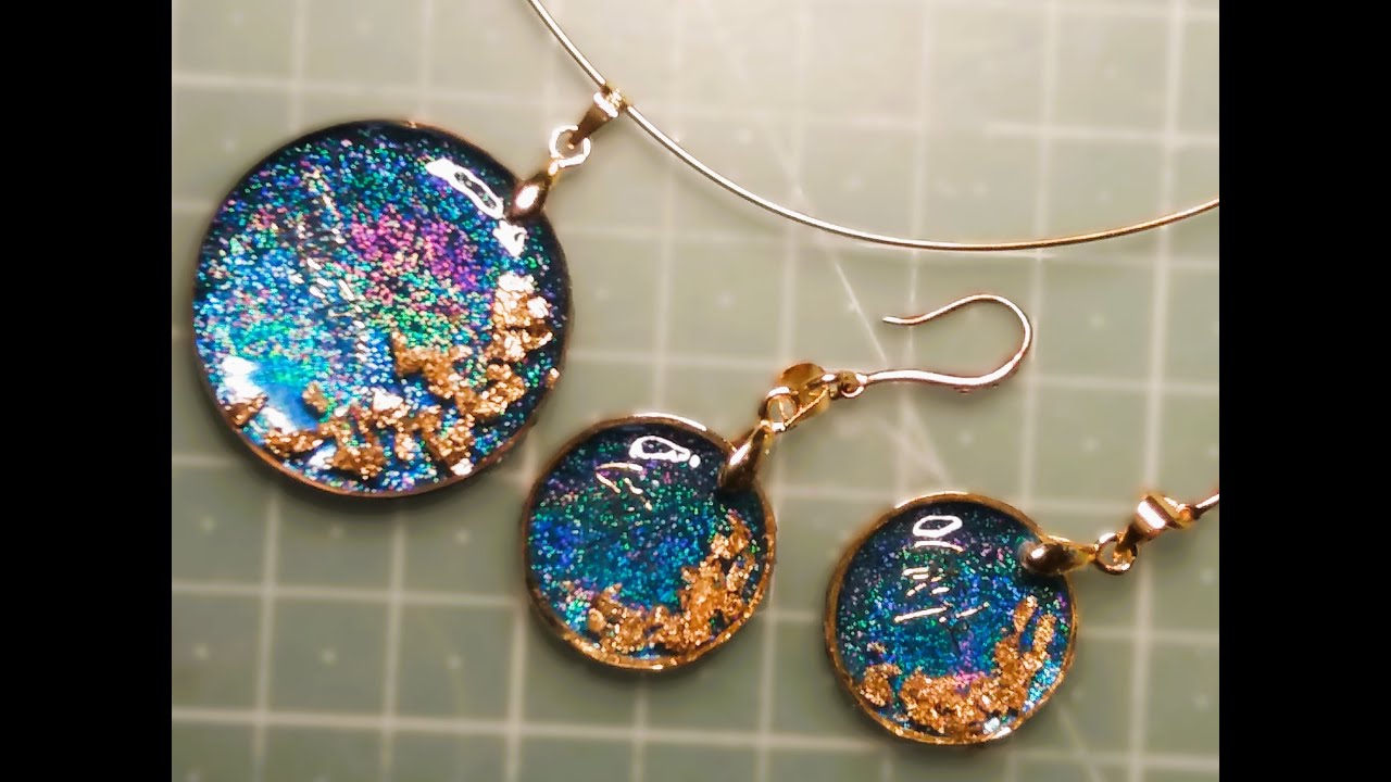 tutorial come creare ciondolo e orecchini  preziosi in resina uv precious pendant and earrings