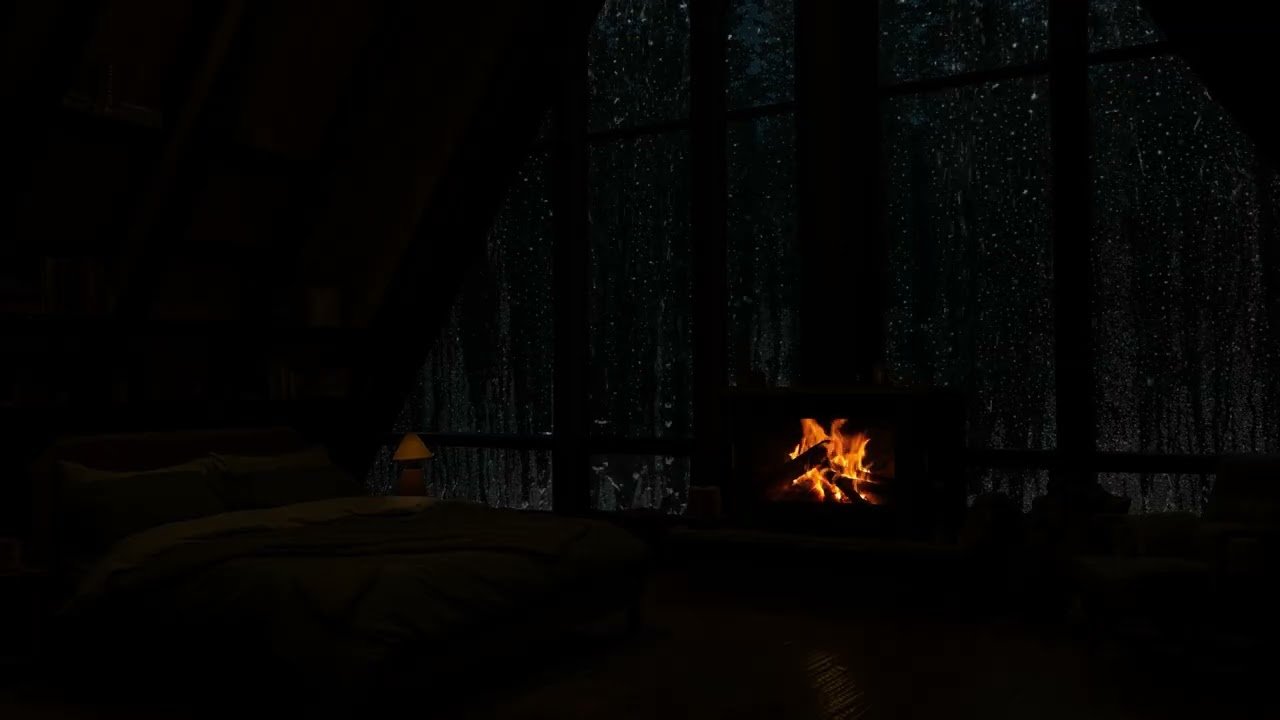 No Ads🌧️Sleep Instantly😴Rainfall & Fireplace Sounds in a Forest Attic for Relaxation & Ultimate Calm