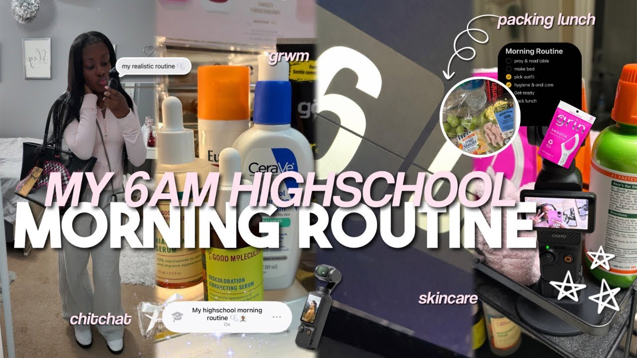 REALISTIC 6AM HIGHSCHOOL MORNING ROUTINE ♡︎ grwm , skincare , chitchat , ootd , packing lunch , etc!