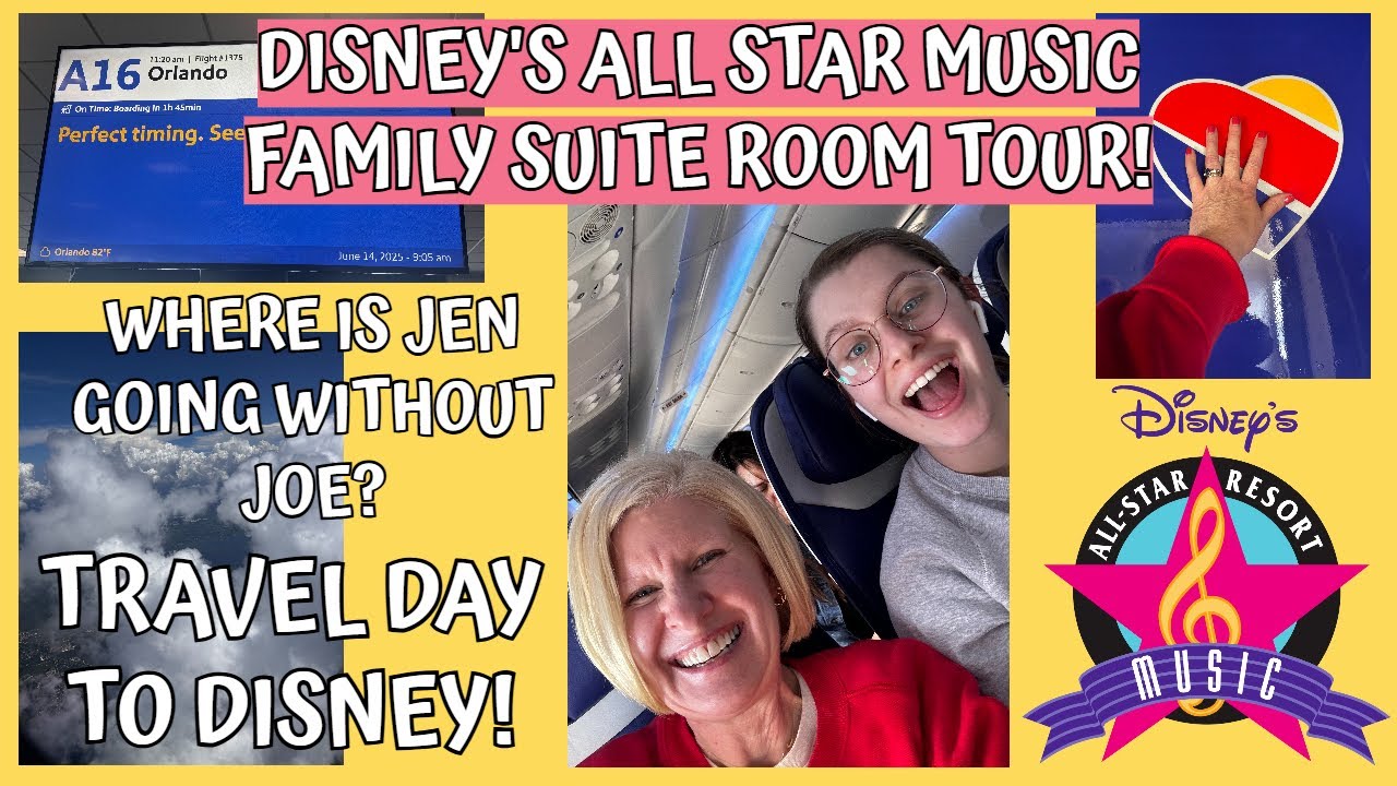 DISNEY'S ALL-STAR MUSIC FAMILY SUITE ROOM TOUR!  JEN'S TRAVEL DAY TO DISNEY!