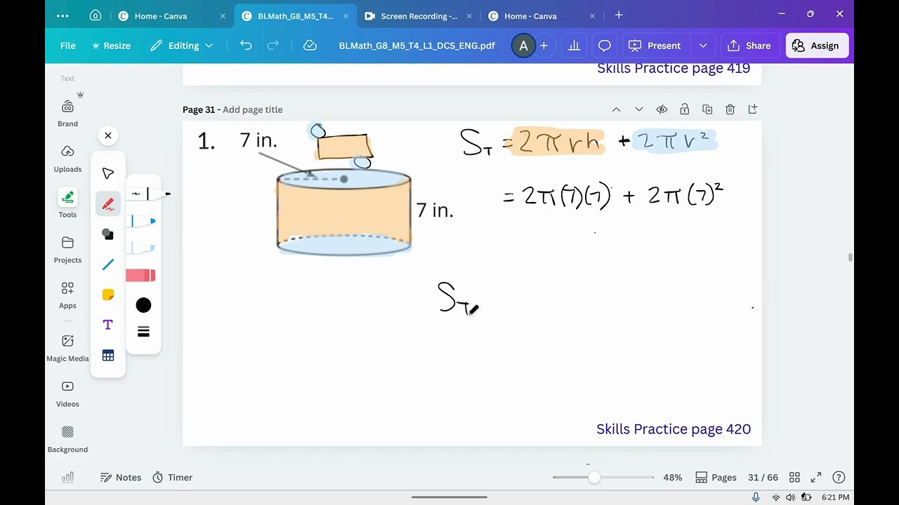 Surface Area of a Cylinder - M5T4L1