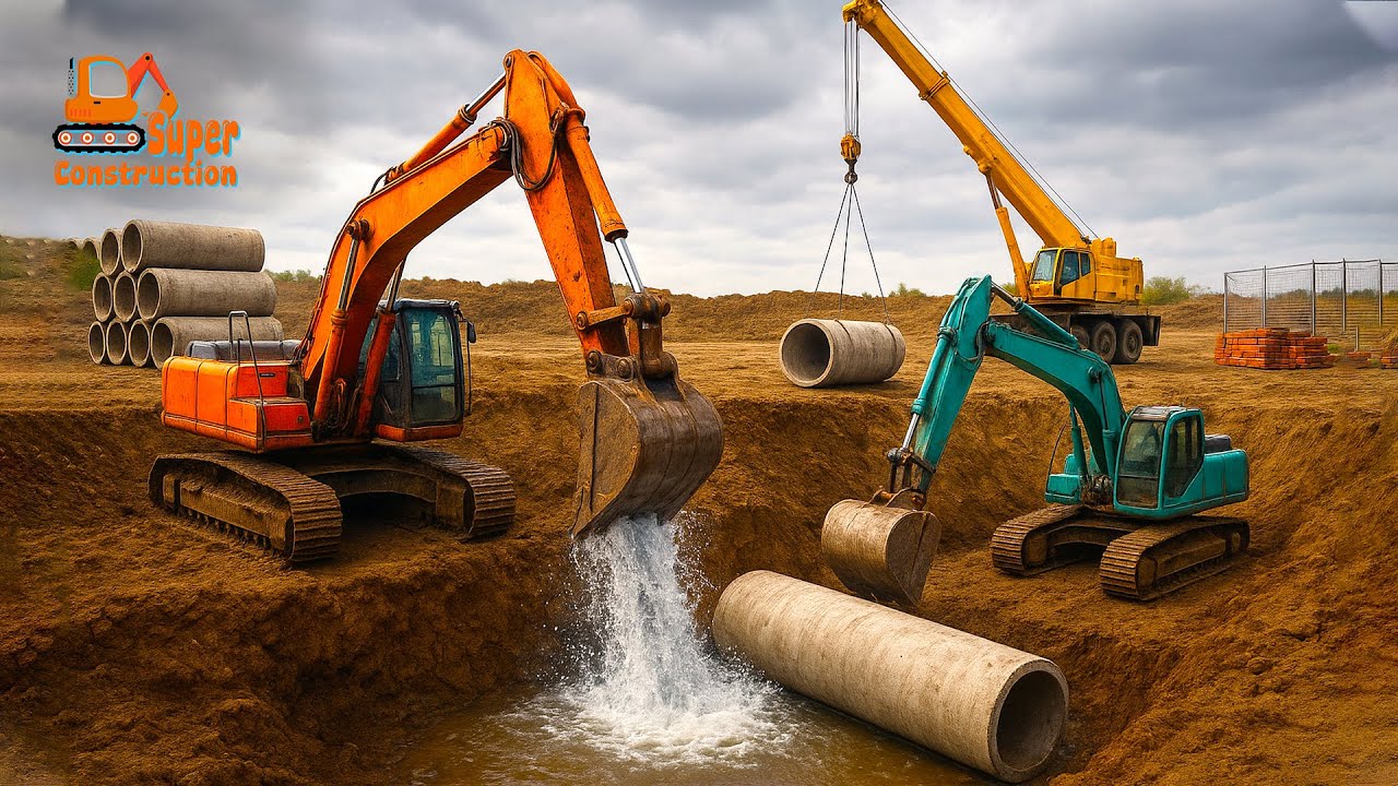 Excavators Transform Dry Land into a Massive Water System | CONSTRUCTION VEHICLES