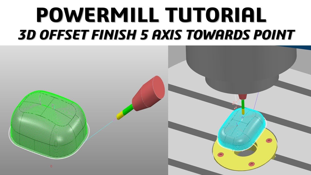 PowerMill 2019 Tutorial #61 | Mill 3D Offset Finish 5 Axis with Towards point | cadcam tutorial