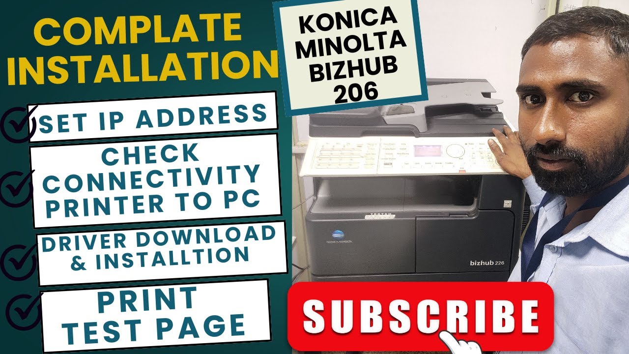 Konica Bizhub 206 printer installation | Driver Downloading | SETUP IP ADDRESS | COMPLATE VIDEO