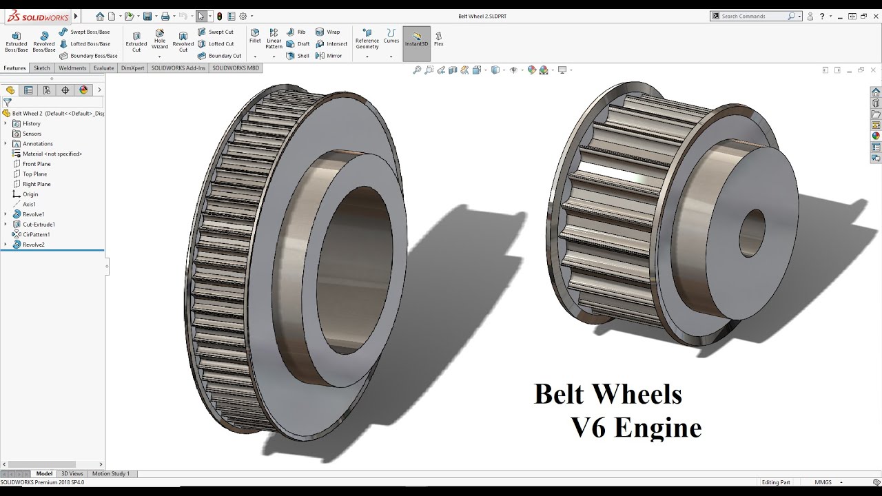 Ременные колёса для двигателя V6. Учебное пособие SolidWorks 2021! Учитесь дома :D