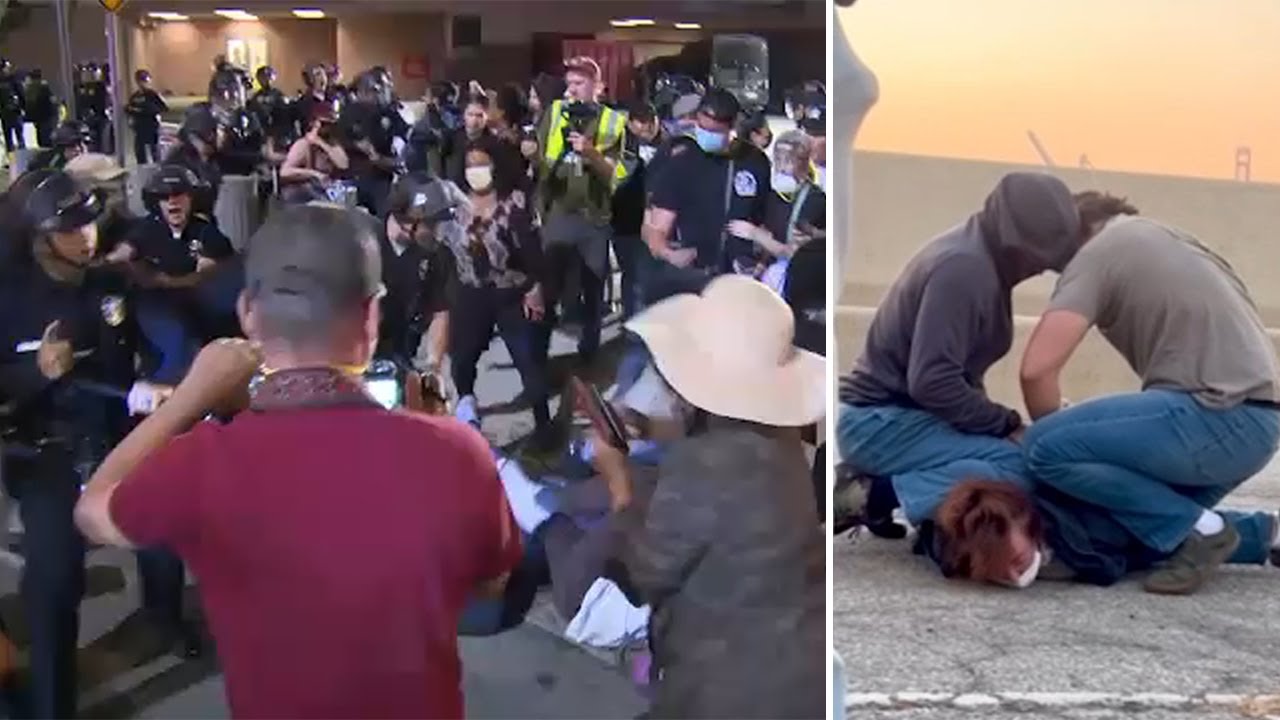 Demonstrators face off with police, demanding the release of nurse taken into federal custody