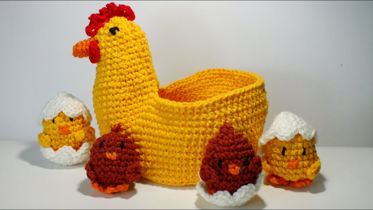 CESTA EN FORMA DE GALLINA TEJIDA EN CROCHET