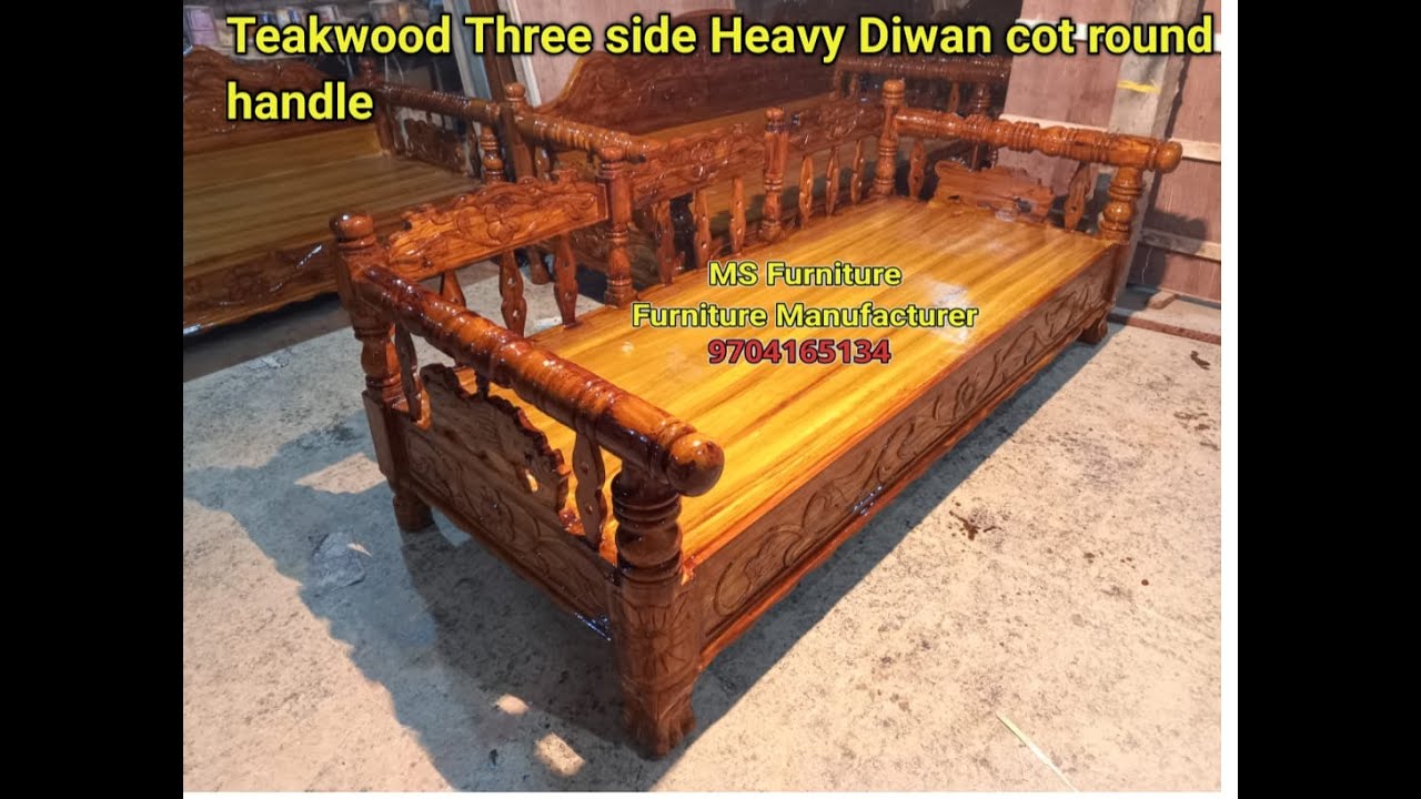 Teakwood Three side heavy divan cot round handle  || MS FURNITURE TENALI