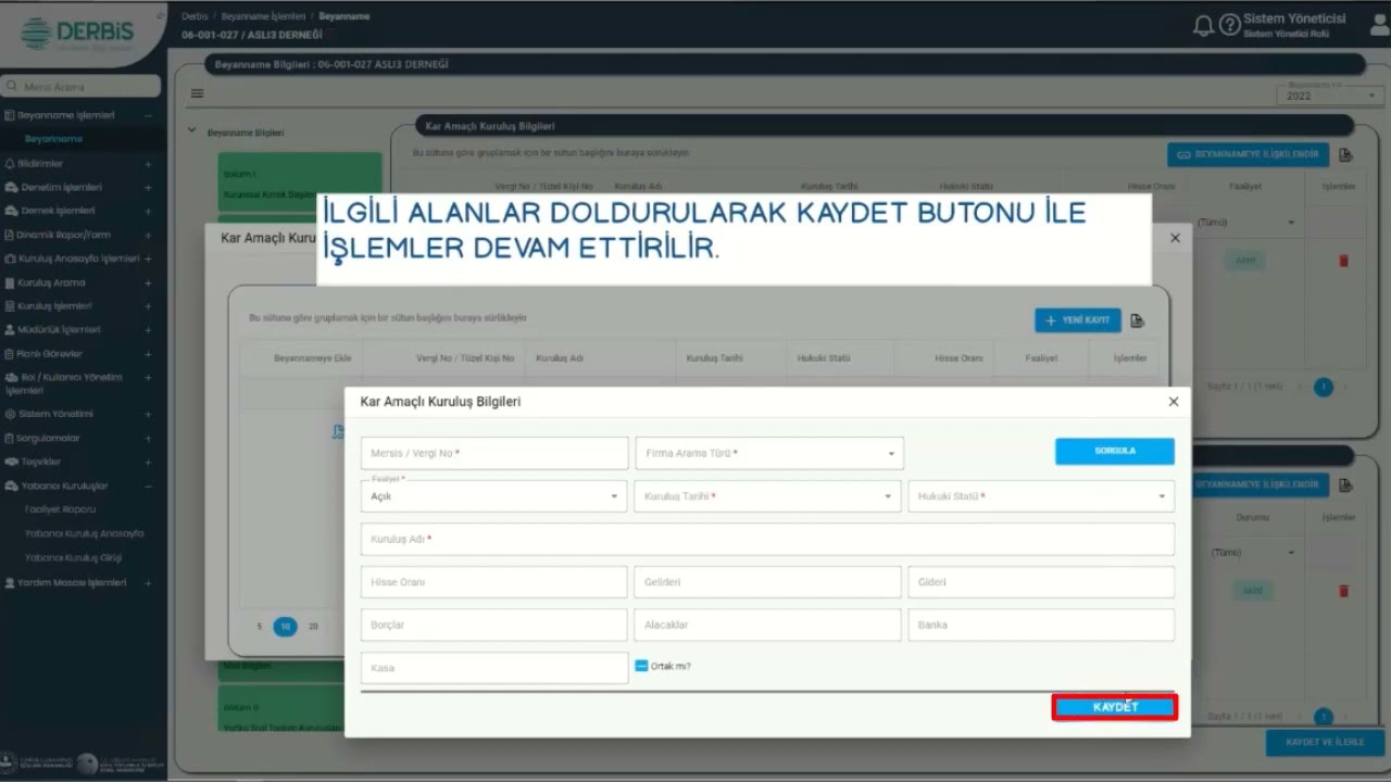 Dernek Beyannamesi Derbis üzerinden nasıl verilir?