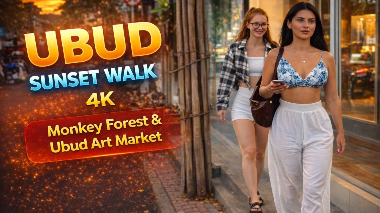 Ubud Bali Sunset Walk 4K 🇮🇩 | Monkey Forest & Ubud Art Market