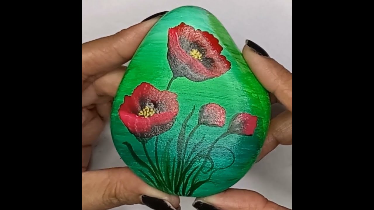 How To Paint One Stroke Poppy Flower Stone | Stone 🌷❤️