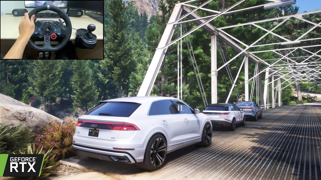 GTA 5 - 2023 Audi Q8 | STEALING CAR & OFFROAD CONVOY | Steering wheel gameplay