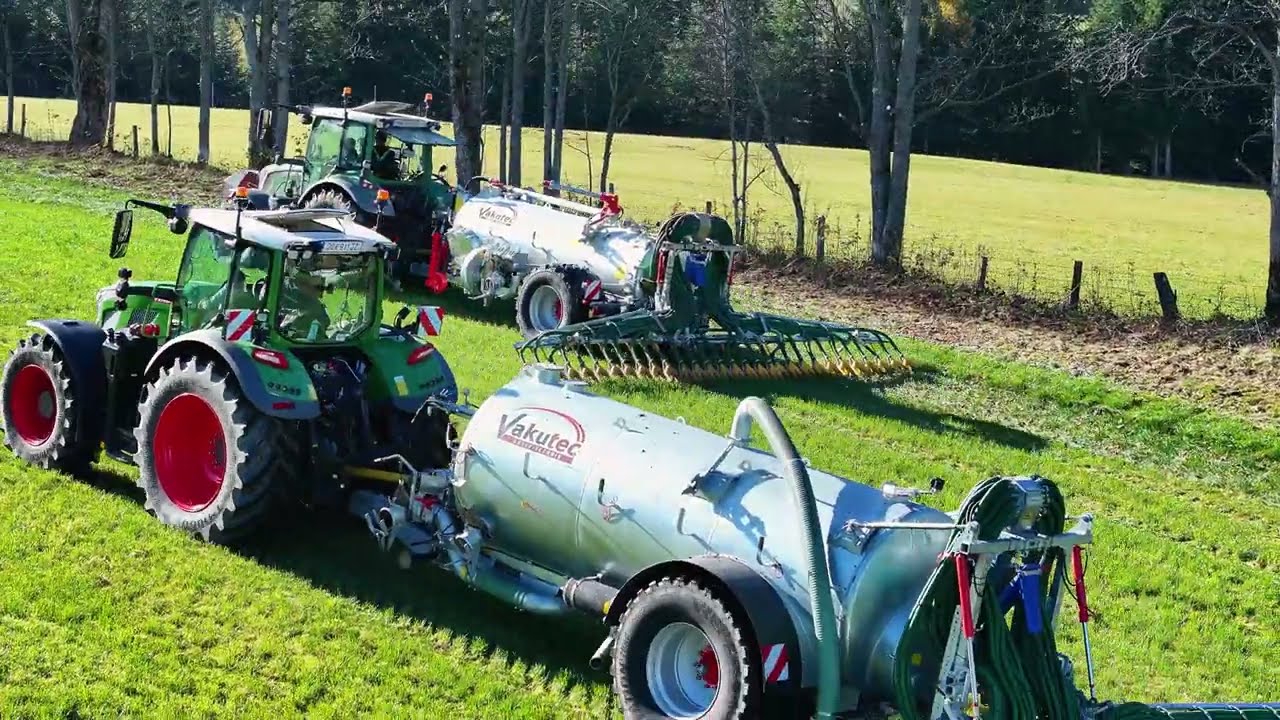 Güllen im Doppelpack– Fendt 620 & 314 Vario, Vakutec Güllefass mit Schleppschuh, Möscha & Weitwurf