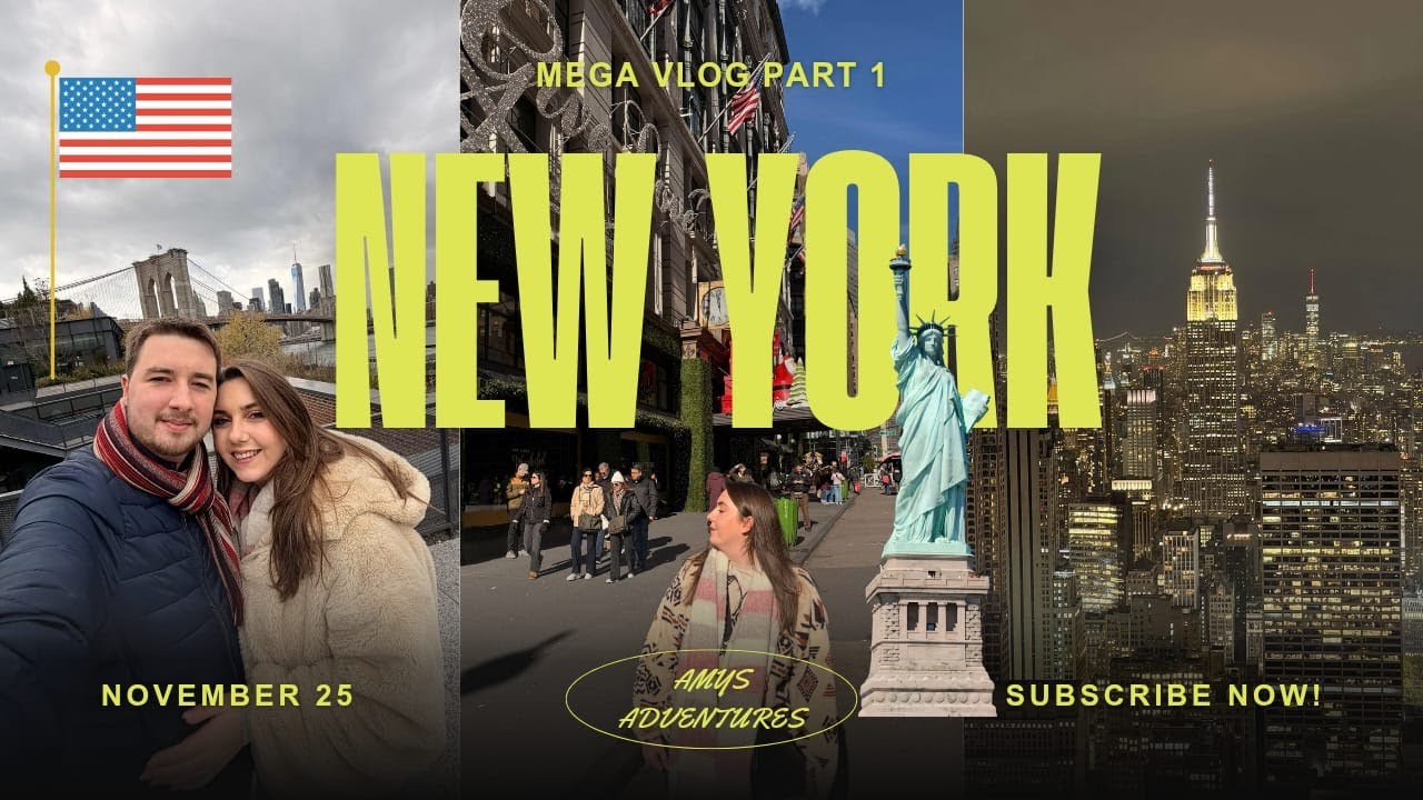 NEW YORK MEGA VLOG PART 1 | TRAVEL DAY | TIMES SQUARE | BROOKLYN BRIDGE | STATUE OF LIBERTY |