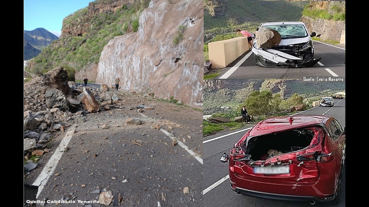 Canarias Kanaren Teneriffa aktuell 24.01.2026 Gefährliche Straße nach Felssturz-Unfall gesperrt