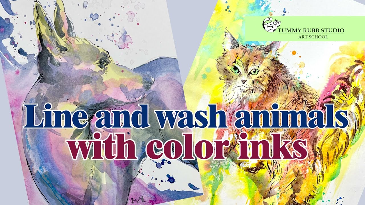 Line and wash animals: cat and dog with Dr. Ph. Martin's technical inks