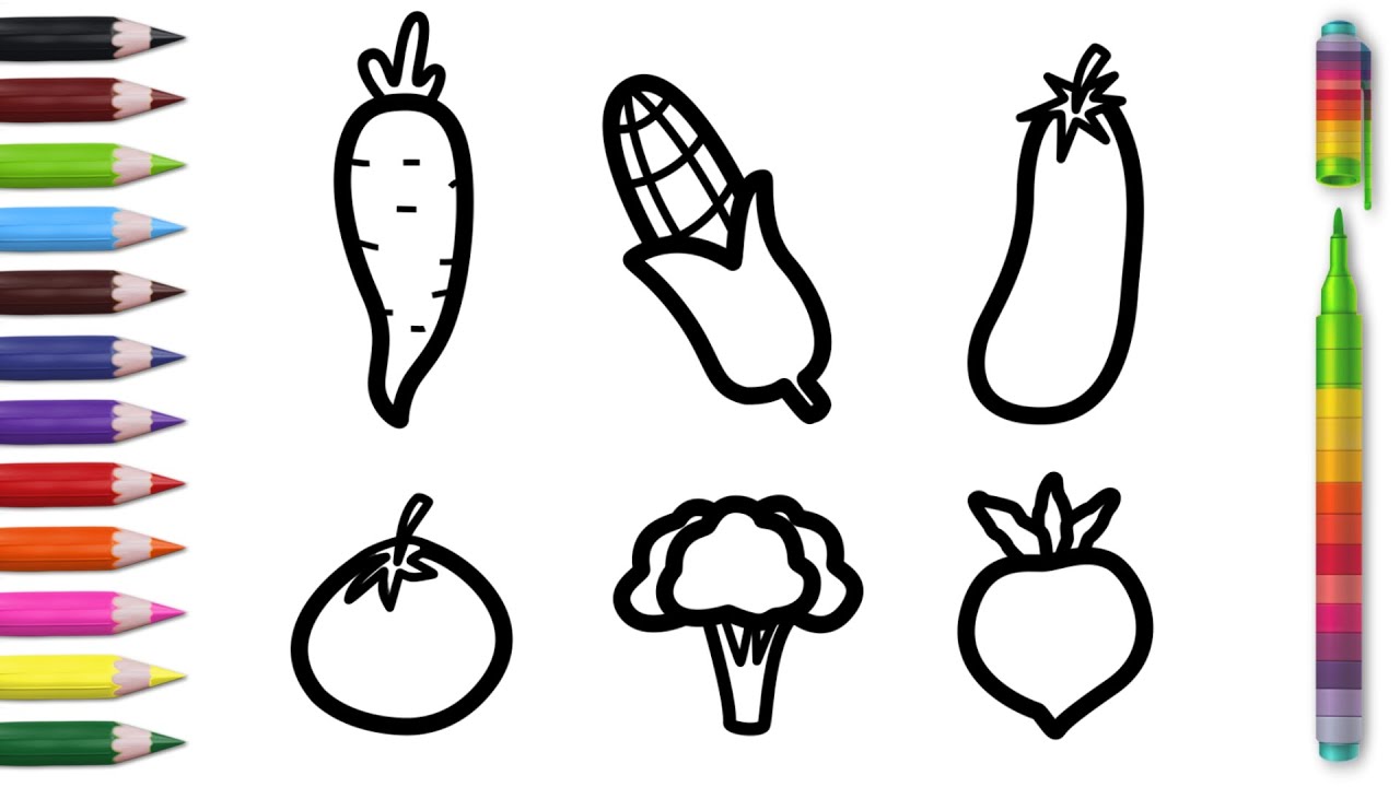 Drawing, Painting And Coloring Vegetables For Kids & Toddler | Learn How To Draw Vegetables .