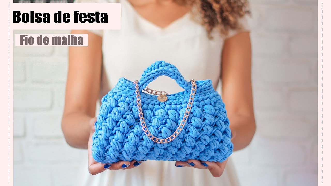 Bolsa de crochê em fio malha - Ponto puff