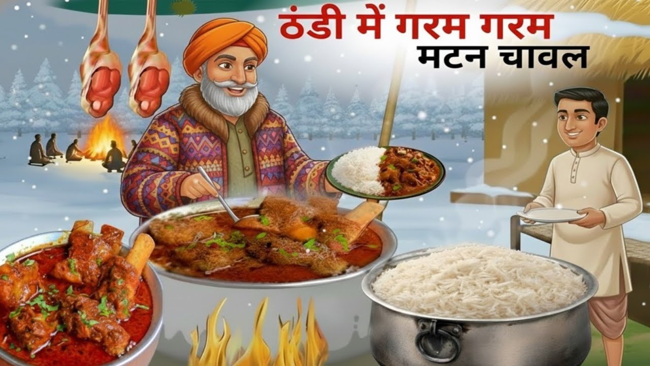 ठंडी में गरम गरम मटन चावल  | thand mai mutton chawal | moral story | cartoon Video | hindi kahani