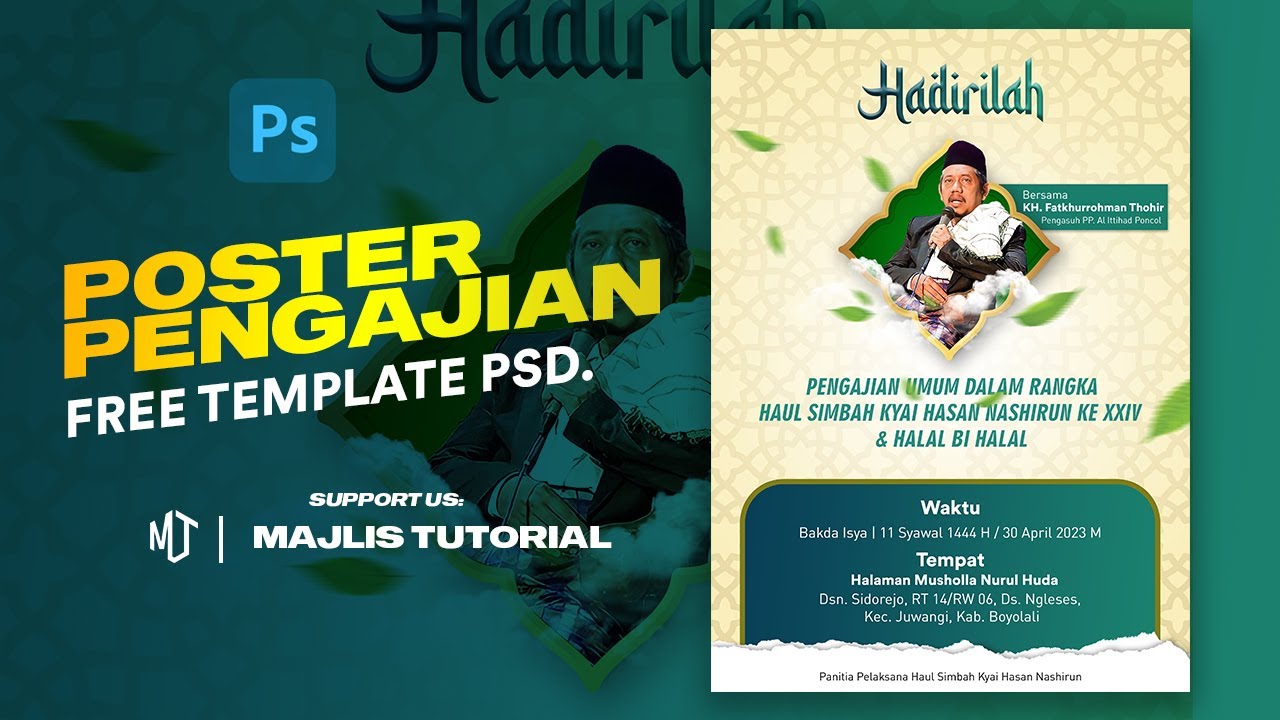 MEMBUAT POSTER PENGAJIAN | FREE TEMPLATE PSD. #psd #freetemplate #photoshop #pengajian