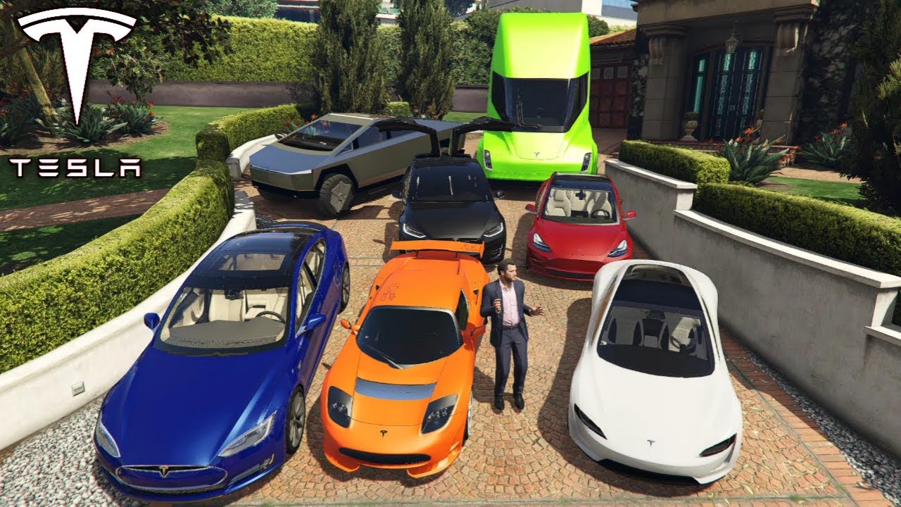 GTA 5 - Stealing Luxury Tesla Cars with Michael | (Real Life Cars #29)