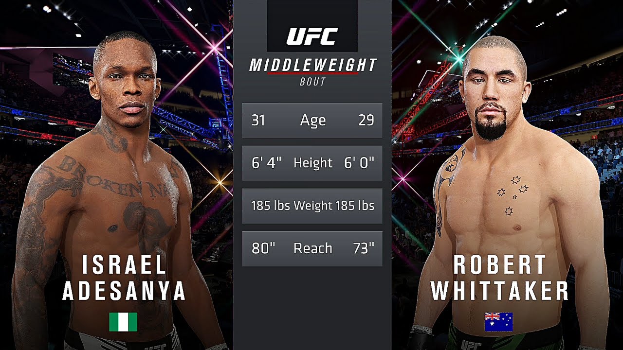 Israel Adesanya Vs. Robert Whittaker : UFC 4 Gameplay (Legendary Difficulty) (AI Vs AI) (PS4)