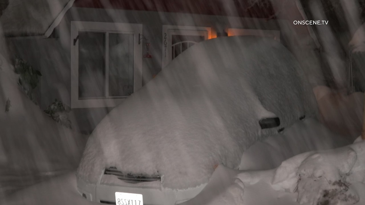 Dozens of Cars Buried as Snow Continues in San Bernardino Mountains