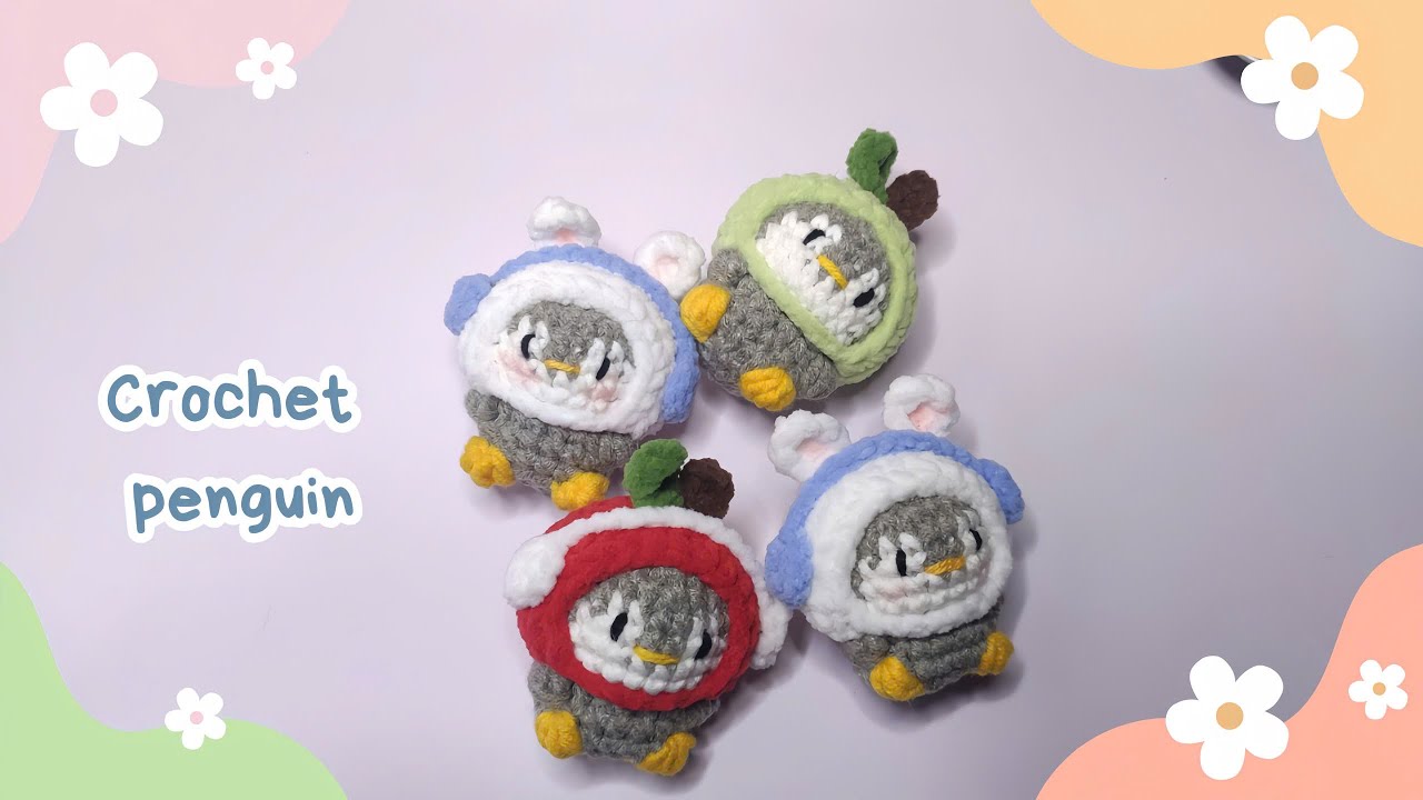 Crochet penguin | Hướng dẫn móc chim cánh cụt đội mũ thỏ.