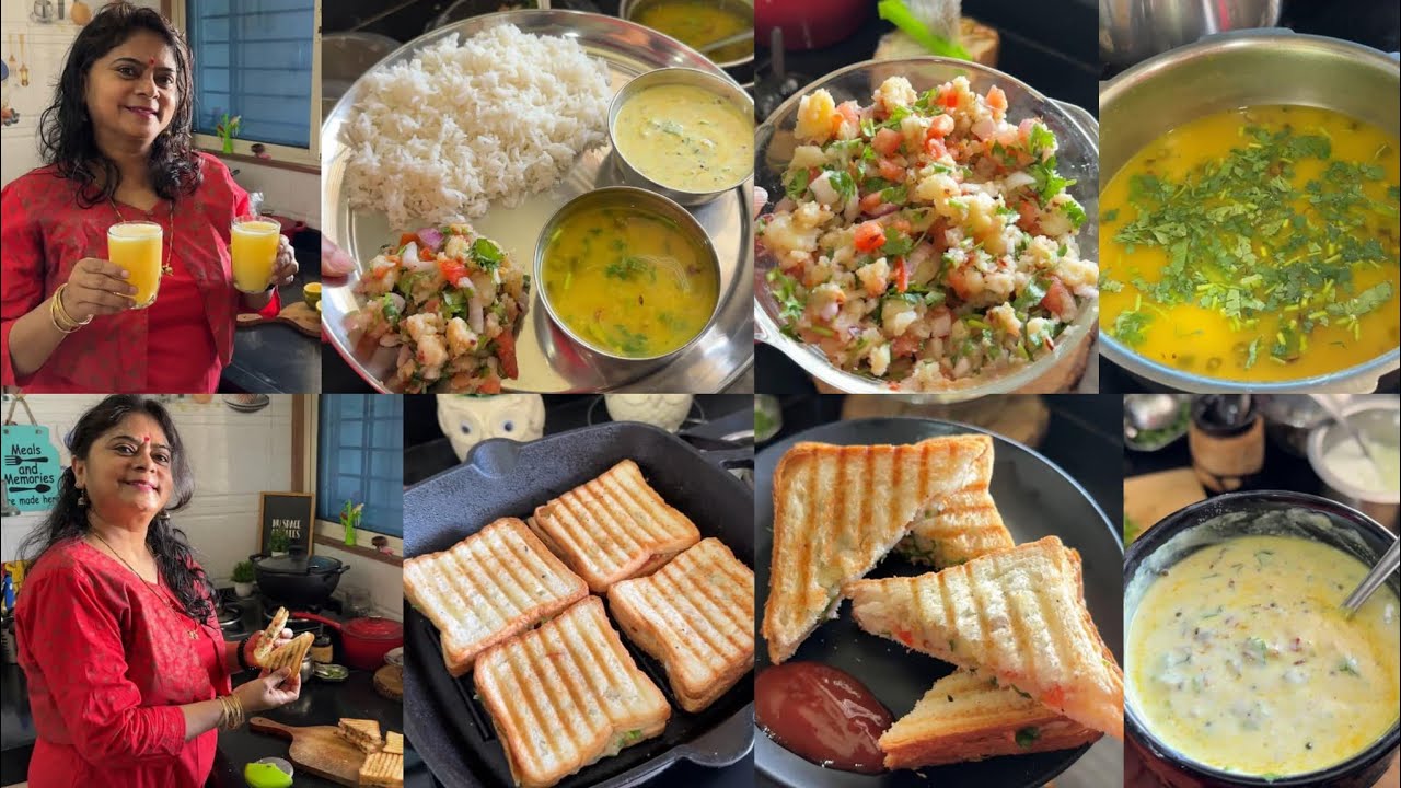 mujhe बहुत pasand +Breakfast & Lunch🍱 veg sandwich🌺 aloo chokha🌺 dahi tadka🌺 dal tadka🌺mosambi juice