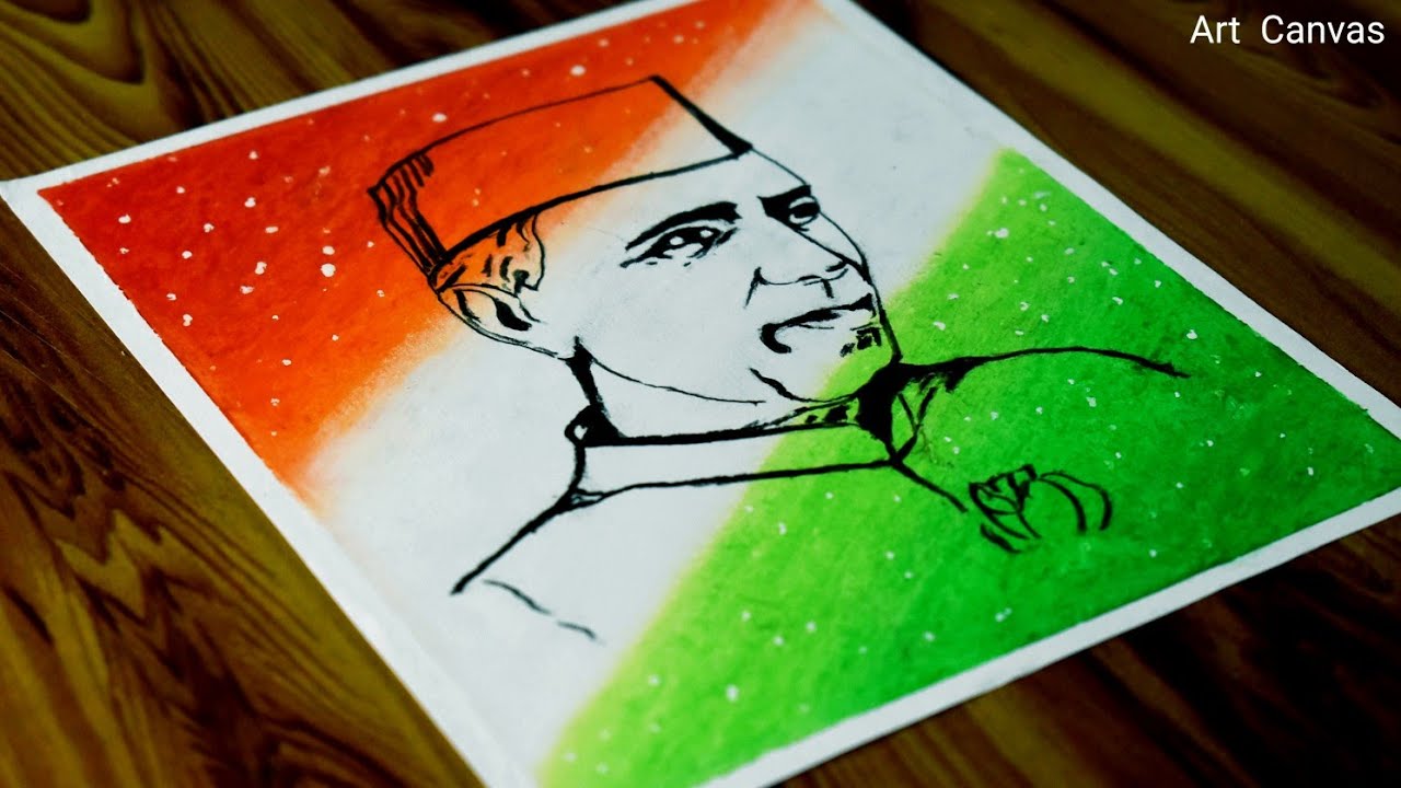 Jawaharlal Nehru Drawing With Oil Pastel / Step by Step / Drawing Children's day