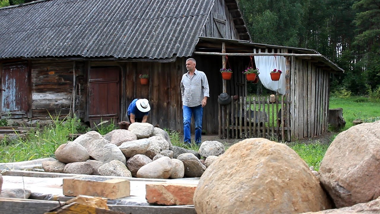 Old house renovation in village. The foundation and concrete floor have been poured