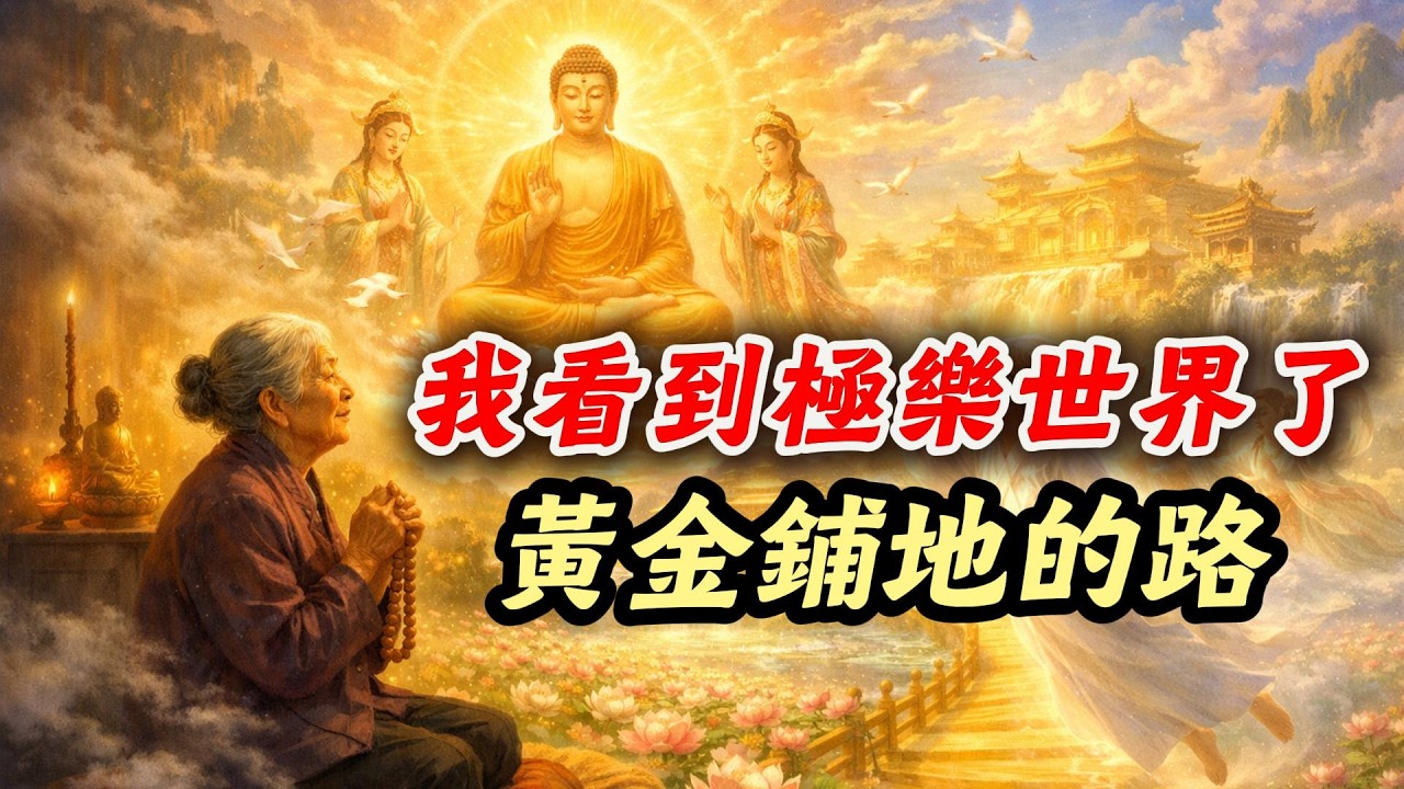【往生故事】我看到極樂世界和西方三聖了，黃金鋪的路！臨終三聲阿彌陀佛，自在往生！