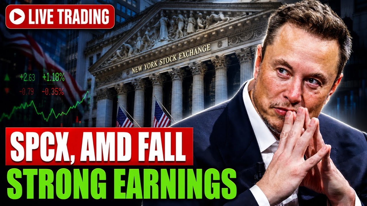 SpaceX AMD Gap Down After Earnings, S&P500 Record High | Live Trading Stock Market Today $SPCX $NVDA