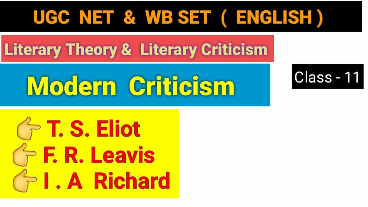 MODERN  CRITICISM  // T. S. ELIOT  // NET & WB SET// ENGLISH // PAPER - II // Literary Criticism //