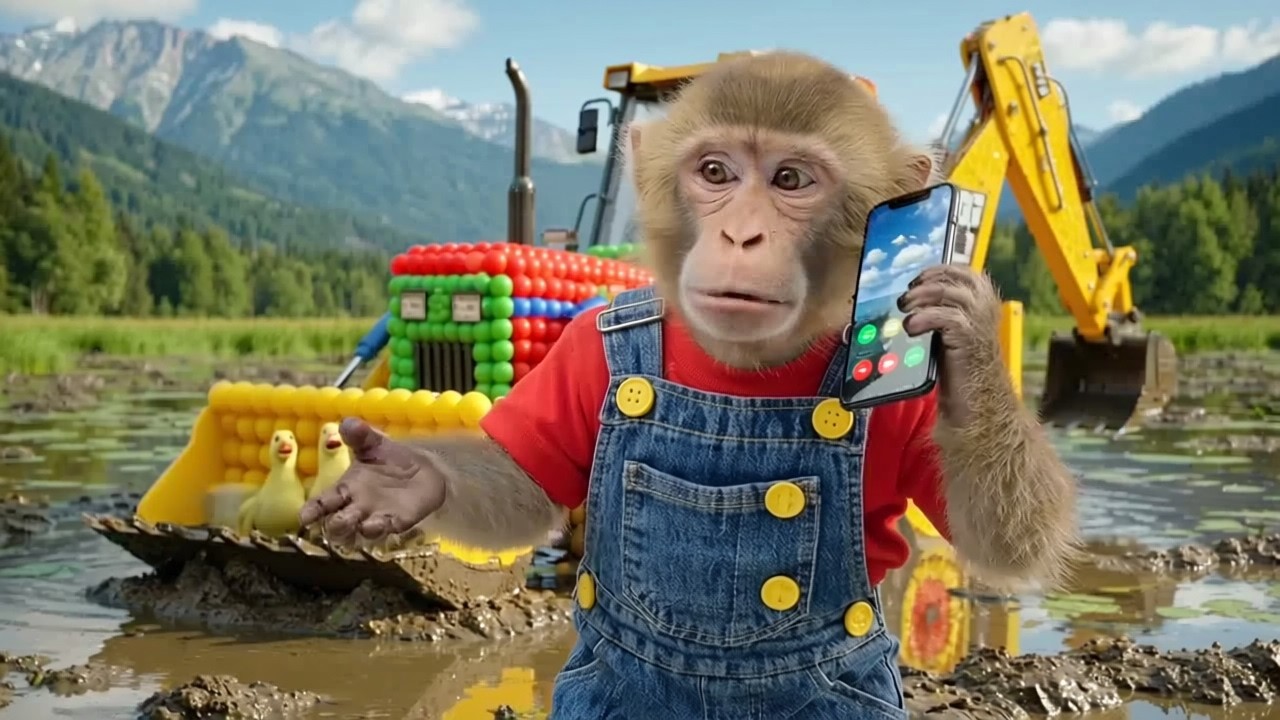Monkey Nana the JCB Tractor Excavator to Rescue the Missing Duckling | A Surprising Farm Adventure!