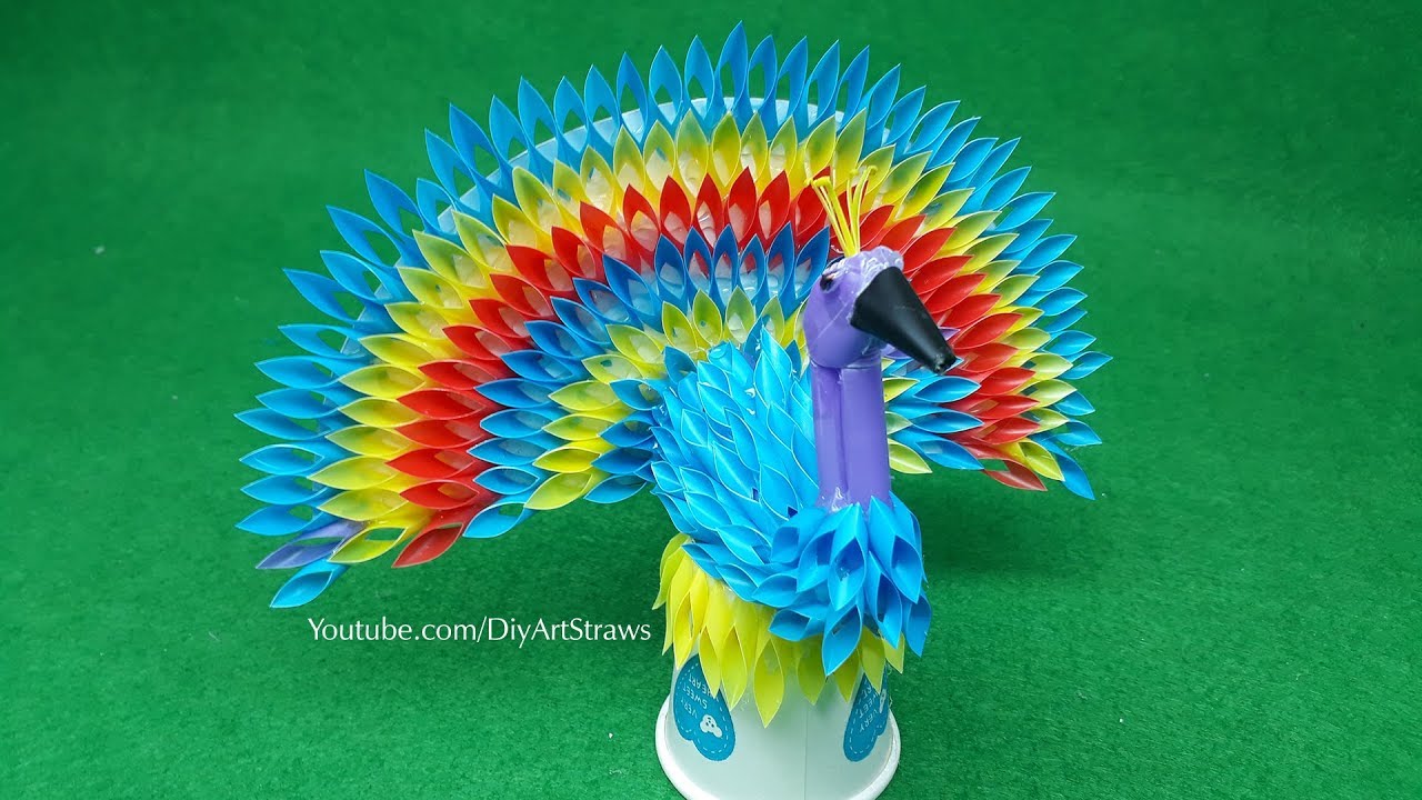 How to make a Peacock from plastic Straws crafts - Best Out Of Waste