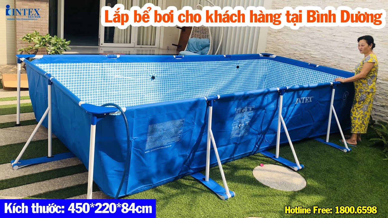 INTEX Việt Nam lắp bể bơi khung kim loại gia đình cho khách hàng tại Bình Dương