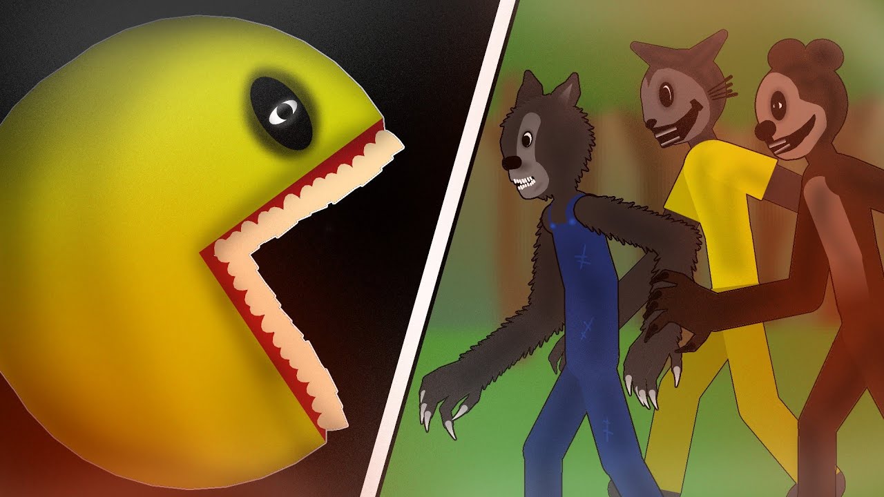 PAC-MAN vs Big Bad Wolf, Papa Bear & The Cat (Analog Horror) Stick Nodes Animation