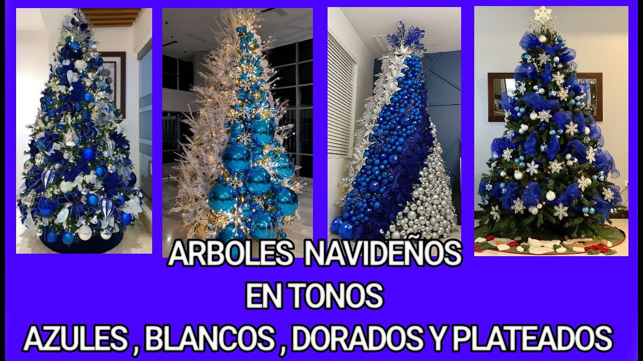 ARBOLES NAVIDEÑOS EN TONOS AZULES, BLANCOS, DORADOS Y PLATEADOS 🎄🎄 IDEAS 2023🎄🎄