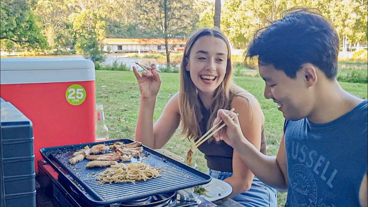 OUTDOOR MUKBANG | Crispy Korean BBQ Pork Belly In The Nature! | AMWF COUPLE EATING SHOW