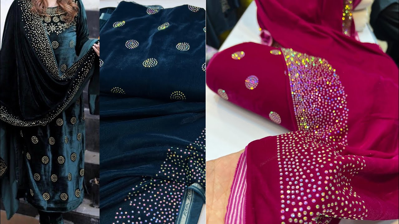 Falcon Velvet Multi Stone Work 3 piece Suits Viral Collection..