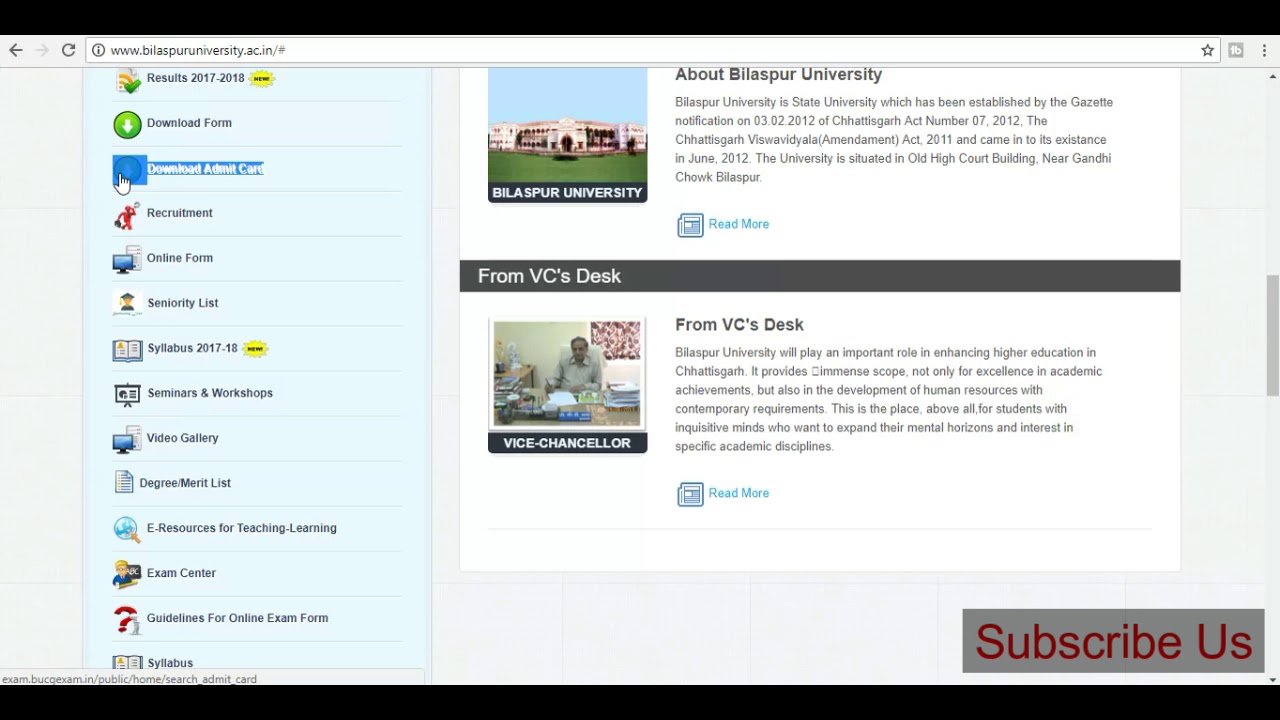 How To Download Admit Card Of Bilaspur University