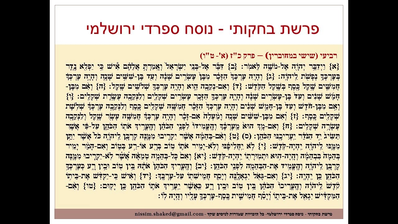 קריאה בתורה פרשת בחוקותי נוסח ספרדי ירושלמי Bechukotai - גרסה עדכנית